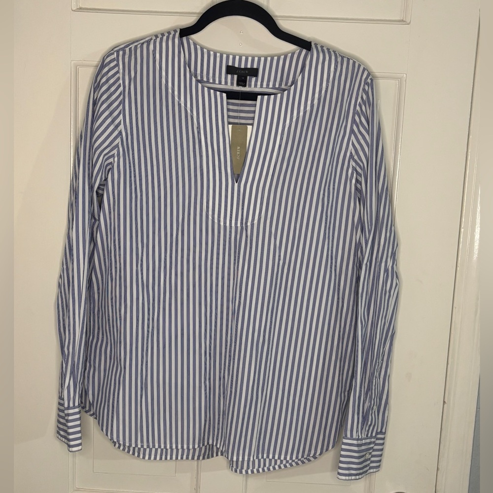NWT! J. Crew Black Label Blue & White Striped Notch-Neck Tunic Shirt - Picture 1 of 8
